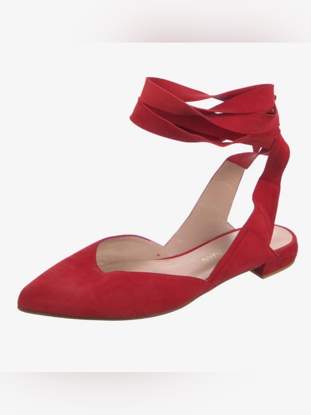 STUART WEITZMAN red suede pointed balletcore lace up ballet flats 8.5
